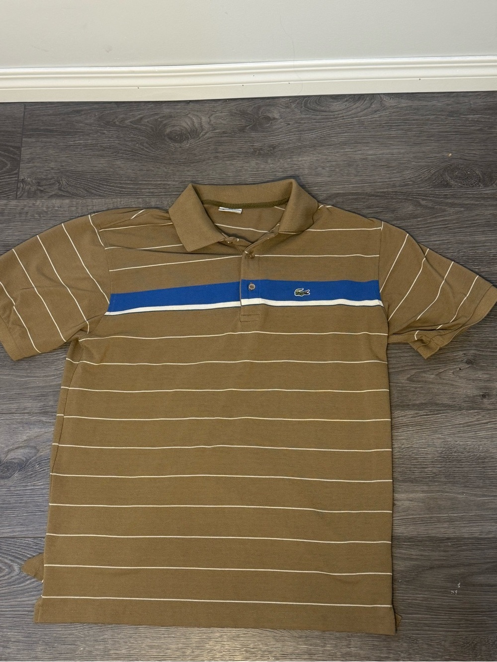 Vintage Lacoste Made in France Striped Polo Shirt Brown Blue Size 6